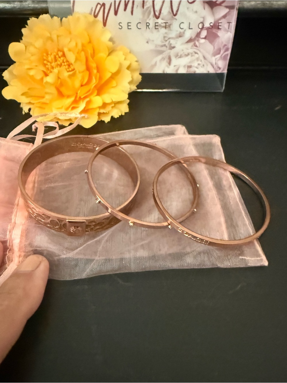 Coach Rose Gold Tone Bangle Bracelet Set